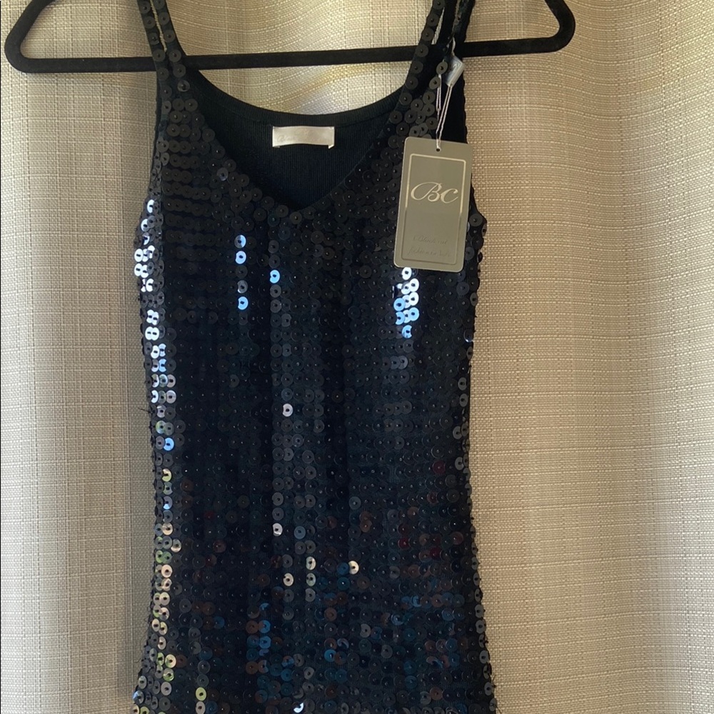 Black Sequin Fitted Tank Top